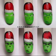 Grinch Tutorial Nails, The Grinch Nail Art Tutorial, Grinch Nail Art Tutorial, The Grinch Nail Art, Grinch Nails Designs, Christmas Nails Grinch, Stephs Nails, Grinch Christmas Nails, Grinch Nail Art