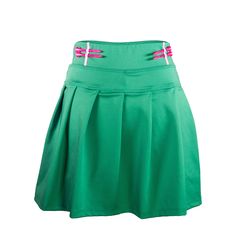 Our cute and flirty pleated golf skirt combines classic elegance with modern performance. Made from a premium blend of stretchable, moisture-wicking fabric, this skirt is designed to keep you cool and comfortable throughout your game. The pleats are meticulously crafted to maintain their structured appearance, even after multiple washes, while providing unrestricted movement during your swing. The waistband is wide and finished with LeraSamGolf innovation – ‘tee-holsters’, ensuring a secure plac Flowy Full Tennis Skirt, Tennis Mini Skirt With Lined Detail, Tennis Mini Pleated Skirt, Chic Mini Skort For Tennis, Spring Pleated Swim Skirt, Fitted Green Cotton Tennis Skirt, Sporty Mini Pleated Skirt, Preppy Fitted Bottoms With Pleated Hem, Spring Mini Pleated Swim Skirt