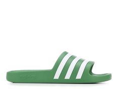 Head to the beach or run errands in solid style wearing the adidas® Adilette Aqua Slides! With a quick drying upper, cushioned footbed, and EVA traction outsole you'll be able to stay on your feet in comfort and with style all day! Synthetic upper, Easy slip-on design, Round open toe, EVA contoured footbed for cushioned comfort and gentle support, Injected EVA outsole for lightweight traction, adidas® branding details | Women's Adidas Adilette Aqua Sport Slide Sandals in Preloved Green Size 8 Spring Green Non-slip Sport Sandals, Green Sport Sandals For Spring Sports, Green Non-slip Sport Sandals For Spring, Green Synthetic Sport Sandals, Adidas Slides For Swimming In Summer, Adidas Slides For Summer Swimming, Green Sporty Sandals For Sports, Adidas Sporty Slides For Summer, Adidas Sporty Summer Slides