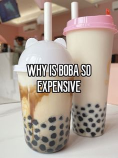 two bubble tea cups with the words why is boba so expensive?