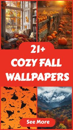 two different pictures with the words cozy fall wallpapers