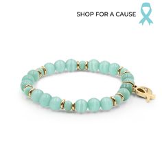 Introducing, the Awareness Collection - Teal Bracelet: Kinsley Armelle has designed a collection of bracelets with a purpose. We want to assist in raising awareness and support for causes that need it most. We are thrilled to launch our Awareness Collection. Our Awareness Collection features twelve colorful bracelets, each made with opal stones, faceted glass beads and adorned with an awareness ribbon and classic KA tag. Each color bracelet does symbolizes a different cause. KA has hand selected Gold And Light Blue, Teal Bracelet, Blue Beaded Bracelets, Color Bracelet, Custom Charms, Awareness Ribbon, Awareness Ribbons, Faceted Glass, Beaded Stretch Bracelet