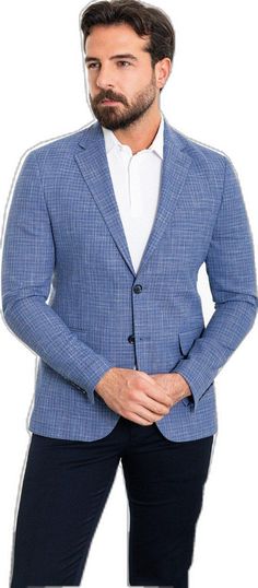 Casual Blue Blazer With Suit Collar, Slim Fit Blazer For Business Casual Spring, Spring Slim Fit Blazer For Business Casual, Slim Fit Blazer For Semi-formal Spring Occasions, Blue Business Blazer For Spring, Spring Slim Fit Business Blazer, Spring Business Blazer In Slim Fit, Spring Business Slim Fit Blazer, Casual Blue Suit With Lapel Collar