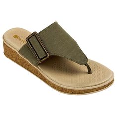 BZees Bay Machine Washable Linen Thong Sandal   Thong sandals that feel like a breeze! Whether running errands, chilling poolside or on vacation, you'll want to wear this versatile wedge sandal with washable cork wherever life takes you. Comfortable T-strap Flip Flops For Beach, Beach T-strap Flip Flops With Cushioned Footbed, Cushioned T-strap Flip Flops For Beach, Beach Flip Flops With Cushioned Footbed And T-strap, Casual T-strap Flip Flops For Beach, Summer Beach T-strap Flip Flops, Green Lightweight Beach Sandals, Green T-strap Sandals For Beach, Bzees Shoes