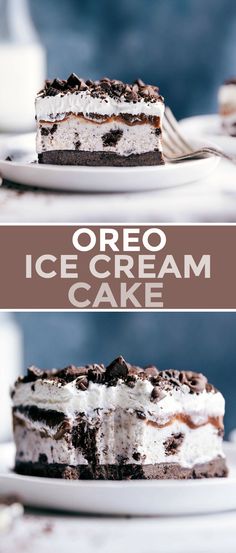 an oreo ice cream cake on a white plate