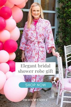 Shop Heidi Carey´s Pink Floral Robe with Scarlet Scalloping to make a Bridesmaid gift they will love forever. #HeidiCarey #BridesMaids #BridalShower #WeddingDay #WeddingGift Pink Sleepwear With Kimono Sleeves For Spring, Pink Robe With Kimono Sleeves For Wedding, Pink Floral Print Kimono For Loungewear, Elegant Pink Kimono For Loungewear, Pink Elegant Kimono For Loungewear, Pink Spring Robe For Relaxation, Pink Robe For Spring Relaxation, Pink Robe With Kimono Sleeves For Spring, Pink Spring Kimono For Home