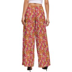 Wide Leg Pants, Retro Pants, Wide Leg Pants Women, 70s Style Pants,70s Inspired, Pink Wide Leg Pants, Floral Pants, Hippie Pants, Boho Pants Designed in California, Hand sewn overseas I designed this for those who loves the 70s boho hippie style. Super cute neon floral print. I am designing a matching top as well. Great for every day wear or at the beach or any fun parties. Pair it with platform chunky heels, for a super funky style. Hope you enjoy my designs. Material: Made of 100% polyester. S 70s Inspired Cotton Wide Leg Pants, 70s Inspired Wide Leg Cotton Pants, Retro Wide Leg Pants For Spring, Retro Wide Leg Full Length Pants For Spring, Vintage Non-stretch Wide Leg Pants, Retro Wide Leg Bottoms With Elastic Waistband, Retro Wide-leg Bottoms With Elastic Waistband, Retro High-waisted Relaxed Fit Pants, Retro Wide-leg Pants With Relaxed Fit