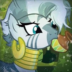 an image of a cartoon character with blue eyes and white hair drinking from a cup