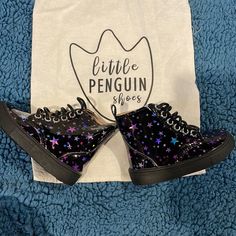 New Never Worn Size 6-12 Months Patent Black Boots And Holographic Stars Lace Up Gothic High-top Martin Boots For Winter, Bear Paws Boots, Goth Cat Clothes Childrens Size 10 12, Ankle Boots Stars, Goth Boots For Kids, Sperry Boots, Boys Winter Boots, Cat Boots, No Tie Laces