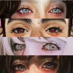 three different pictures of the same woman's eyes with tears on their lids