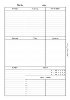 the printable weekly planner is shown in black and white