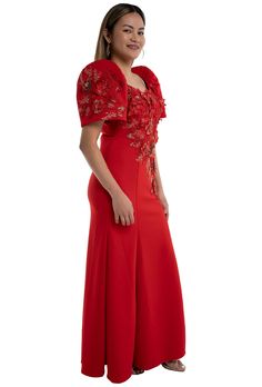 The Red Filipiniana Dress PROVIDE US BELOW ( Chest - Waist - Hips) in inches & Height - PERFECT FIT GUARANTEE Classic Details, 100% Authentic Fabric, Handcrafted by Filipino Barong Weavers, Super High Quality & Affordable This is the ultimate Filipiniana is named after Teresa. A black filipiniana with elegant flower and leave details.This is popular for weddings, parties and events. Any Filipina woman would love this Filipiniana dress and you can easily partner this style with any of our Red Filipiniana, Black Filipiniana, Filipiniana Long Gown, Filipino Barong, Filipina Woman, Filipiniana Dress, Satin Coat, Lace Top Dress, Long Gown Dress