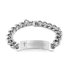 This timeless Bible verse engraved bracelet is completely handcrafted and packaged in an exquisite bag of the highest quality. It's made of silver stainless steel that's highly resistant to rust, corrosion, and tarnishing. Product Features - Bible verse Engraved Stainless Steel Chain Bracelet. - A perfect gift for anyone on a special day. Give it to someone you love on their birthday, wedding anniversary, Valentine's Day, Christmas, or any other special event. - This chain bracelet is made of 10 Engraved Stainless Steel, Engraved Bracelet, Jewelry Pouch, Steel Chain, Stainless Steel Chain, The Lord, Special Event, Bible Verse, Chain Bracelet