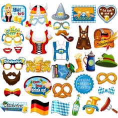 a bunch of different items that are in the shape of a sticker set on a white background