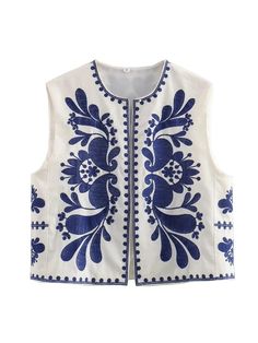 Material: Cotton / Polyesterhttps://www.p65warnings.ca.gov/ Imported - Please carefully check the size chart before ordering, this is made using an international size chartAllow 2-4 weeks for delivery as shipping times vary globally Round Neck Cardigan, Loose Vest, Boho Vest, Retro Fashion Women, Embroidery Top, Blue Embroidery, Vest Fashion, V Neck Cardigan, Retro Floral