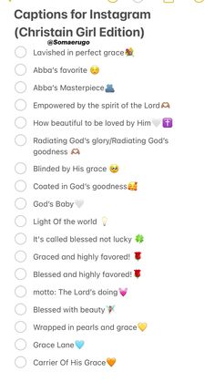 a list with the words captions for instagram christian on it