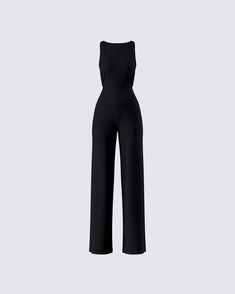 Nothing like a chic little business casual moment 💅 Let them know who the boss really is in this black maxi jumpsuit made from ponte fabric and complete with a fitted top, wide legs, and a backless design 🖤 Chic Strapless Elastane Jumpsuit For Night Out, Chic Strapless Maxi Jumpsuit For Evening, Chic Elastane Pantsuit For Party, Elegant Stretch Strapless Jumpsuit With Backless Design, Elegant Black Pantsuit For Evening, Sleek Black Elastane Jumpsuits And Rompers, Elegant Stretch Strapless Backless Jumpsuit, Elegant Strapless Elastane Jumpsuit For Party, Elegant Strapless Jumpsuit For Going Out