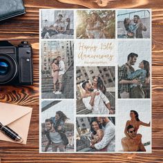 a personalized photo puzzle with the words happy 50th anniversary on it next to a camera