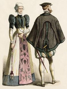 size: 12x9in Giclee Print: Fashion: Couple Costume of the German Bourgeoisie, Beginning of the 15Th Century. Colour Engraving : 1700 Womens Fashion, 1530s Fashion, Puritan Clothing, 15th Century Fashion Men, 1300s German Fashion, 1500s German Fashion, German 16th Century Dress, 16th Century German Fashion, France 1500's Fashion