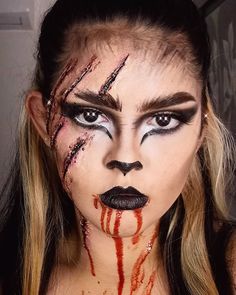 Scary Wolf Makeup, Sloth Makeup Halloween, Wolf Inspired Makeup, Halloween Wolf Makeup, Wolf Webster, Wolf Halloween Makeup, Werewolf Hair, Lion Makeup