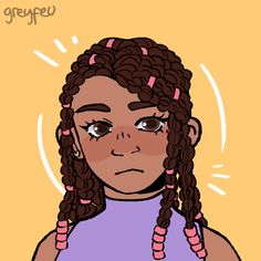 a drawing of a girl with braids on her hair, looking at the camera