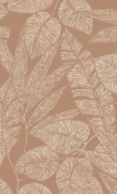 a brown and white wallpaper with leaves on it