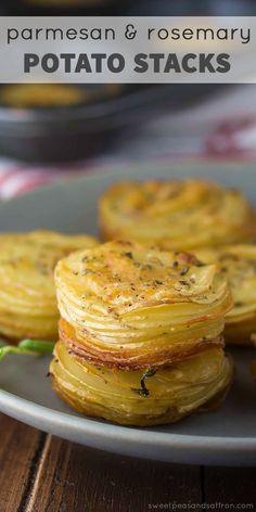 some potato stacks are on a plate