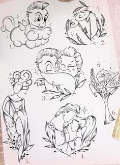 an image of some drawings on paper with flowers and other things to draw in it