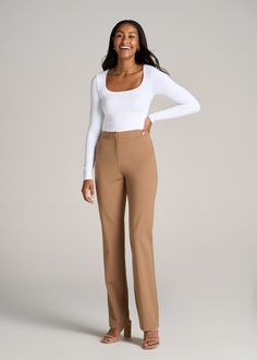 About Our Long Sleeve Square Neck Bodysuit for Tall Women This women’s tall bodysuit is the ultimate layering piece. Designed with a supremely comfortable stretch knit, it hugs the body to create a seamless silhouette that’s perfect for wearing under jeans, slacks, and skirts. We know for women with long torsos, bodysuits can be a challenge to find, that’s why we made this one just for women from 5’9 to 6’6. No more feeling cramped when you stand up or worrying about awkward necklines. We made t Fitted Seamless Bodysuit For Fall, Seamless Fitted Bodysuit For Fall, Classic Long Sleeve Bodysuit For Work, Slim Fit Elastane Bodysuit, Elegant Fall Bodysuit For Workwear, Stretch Bodysuit For Workwear In Fall, Elegant Solid Color Bodysuit For Fall, Classic Fitted Bodysuit For Workwear, Elegant High Stretch Bodysuit For Workwear