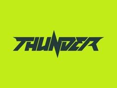 the word thunder written in black on a neon green background, with an arrow pointing to it