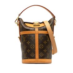 LOUIS VUITTON Monogram Duffle Bucket BagThis bucket bag features a monogram canvas body, flat leather handles, a detachable and adjustable flat leather strap, an interior slip pocket, and a push lock closure at the top. Comes with dust bagLength: 21.00cm x Width: 14.00cm x Depth: 13.50cm. Water Mark, Lv Monogram, Brown Canvas, Leather Handles, Bago, Monogram Canvas, Leather Handle, Wallet Case, Louis Vuitton Monogram