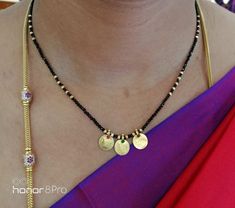 Black Beads With Lakshmi Kasu, Nallapusalu With Lakshmi Kasu, Black Beeds Pendent, Black Beads With Kasu, Outfits With Gold Jewelry, Simple Black Beads, Gold Jewelry Outfits