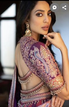 Bridal Blouse Ideas, Purple Blouse Designs, Silk Blouse Designs Indian, Maggam Work Blouse Designs Latest, Sarees Simple, One Sleeve Blouse, Work Blouse Designs Latest, Sobhita Dhulipala, Work Blouse Designs