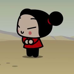 a cartoon character standing in the middle of a desert