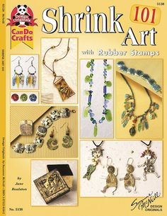 the book shrink art with rubber stamps features pictures of necklaces, earrings and pendants