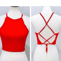 Red Strappy Criss Cross Backless Halter Crop Top Women’s Size M Made In China Approximate Measurements (Flat Lay): Length: 13.5 In. (Straps Not Included In Measurement) Bust: 19 In. Condition: New Without Tags Features: Halter Neckline Lightweight Stretch Tie Back Closure Reasonable Offers Welcome Feel Free To Contact Us About Any Questions Regarding Item A-134 A-160 Red Fitted Halter Top With Built-in Bra, Fitted Red Halter Top With Built-in Bra, Red Crop Top With Built-in Bra For Party, Red Stretch Halter Neck Crop Top, Strappy Summer Crop Top For Party, Strappy Crop Top For Summer Party, Fitted Red Halter Top For Spring, Red Halter Top With Built-in Bra For Summer, Chic Stretch Red Halter Top