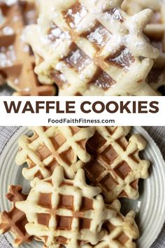 waffle cookies on a white plate with the title above it