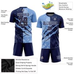 the front and back of a soccer uniform