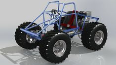 an image of a blue monster truck with big wheels on it's tires and suspensions