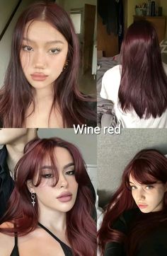 Black And Red Hair, Hair Color Swatches, Wine Hair Color, Mekap Mata, Wine Red Hair, Hair Color Underneath, Red Hair Inspo, Cherry Hair