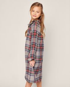 Feel the sense of Scottish tradition with this timeless tartan design. Richly dyed, intricate lines contrast light and dark tones in the Westminster Tartan — a refined pattern to elevate your holiday style. Petite Plume debuted the first-ever chemical-free, flame-retardant fabric for children's sleepwear. Fine yarn-dyed cotton is blended with a touch of inherently flame-retardant fiber to pass strict CPSC safety laws without relying on harmful additives. The moisture-wicking twill weave is crisp Luxury Sleepwear, French Stripes, Tartan Design, Cotton Pajama Sets, Ruffle Romper, Twill Weave, Pink Gingham, Fine Yarn, Linen Shop