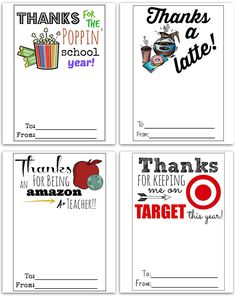 four thank cards for teachers to use