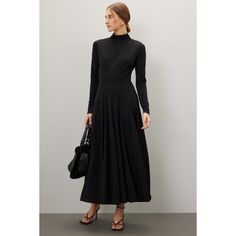 Black jersey (95% Polyester, 5% Spandex). A-line. Long sleeves. Turtleneck. Back zipper closure. 53" from shoulder to hemline. Imported. Jersey Maxi Dress, Maxi Jersey Dress, Black Jersey, Rent The Runway, Closet Designs, Full Skirt, A Line, Turtle Neck, Long Sleeves