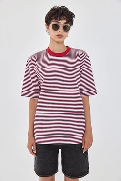 Oversized Striped T Shirt Oversized Trousers, Rococo Fashion, Shirt Silhouette, Striped T Shirt, Sweaters Knitwear, Navy Stripes, Active Wear Tops, Latest Fashion For Women, Navy White