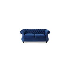 a blue couch sitting on top of a white floor