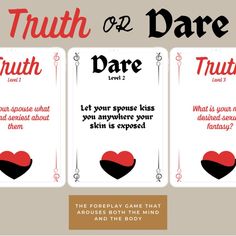 three cards with the words truth or dare on them