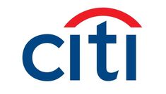 the citi logo is shown in blue, red and white with an arrow pointing up