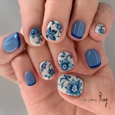 All Posts • Instagram Delft Nail Art, Hydrangea Nail Art, Blue Porcelain Nails, Blue And White Floral Nails, Get Nails, Prom Nails, Floral Nails, Cute Nail Designs