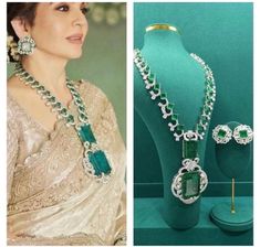 Nita Ambani inspired Gorgeous fine quality luxurious Emerald CZ necklace set in White gold plating and matching Earrings *Comes with Statement matching earrings *AAA quality cubic zirconia used. *Highest quality and craftsmanship *Necklace Fitting is adjustable *Earrings Closure: Pushback Necklace Closure: Hook Hi! Total length of the necklace 22-24 inches, adjustable length Upper stone length 4 inches Lower stone length 4.5 inches approx Item includes necklace and studs earrings Ambani Necklace, Cz Stone Necklace, Indian Diamond Jewellery, Emerald Green Necklace, Nita Ambani, Bollywood Bridal, Rani Haar, Gemstone Choker, Silver Necklace Set