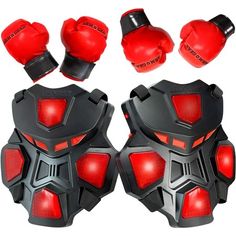 red and black boxing gloves on white background